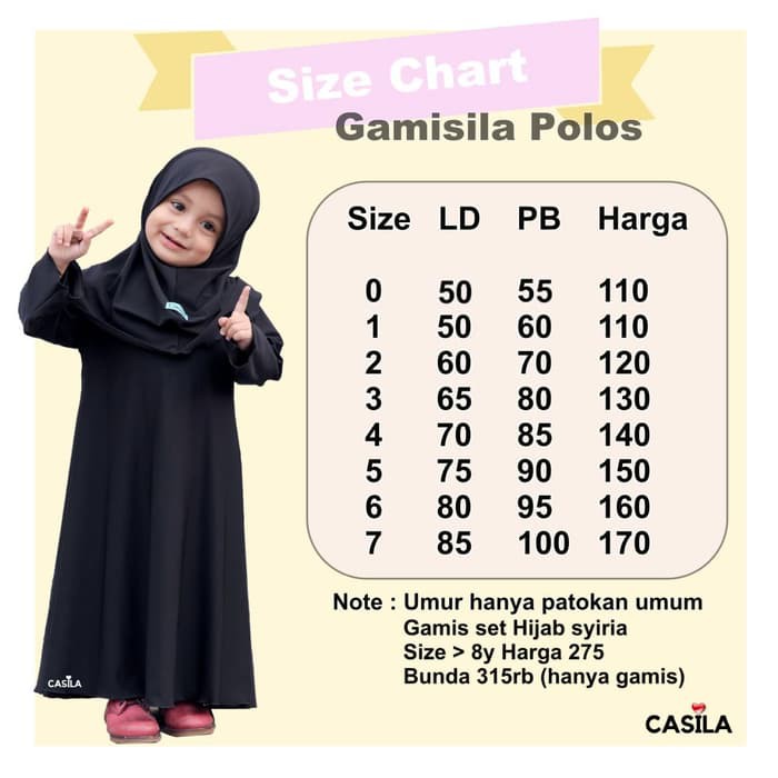 Lihat Detal Gamis set anak/ gamis polos casila/ baju muslim bayi size 2-3 Tahun terbatas