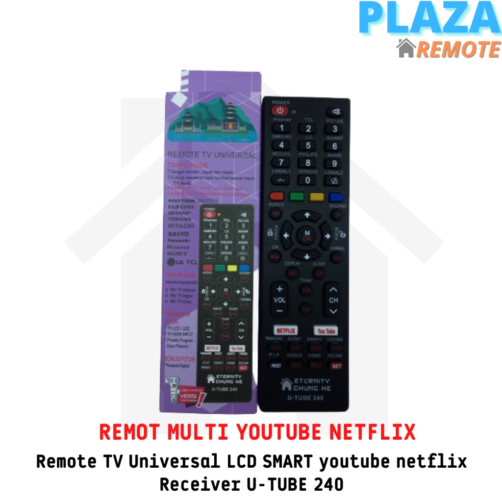 Remote TV Universal LCD SMART youtube netflix Receiver U-TUBE 240