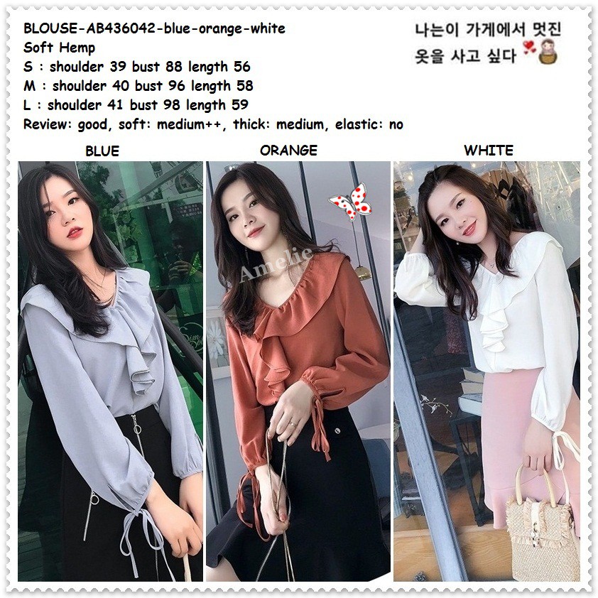 Baju Atasan Lengan Panjang Wanita Ruffle Blouse Korea Baju Atasan Lengan Panjang Wanita Ruffle Blouse Korea