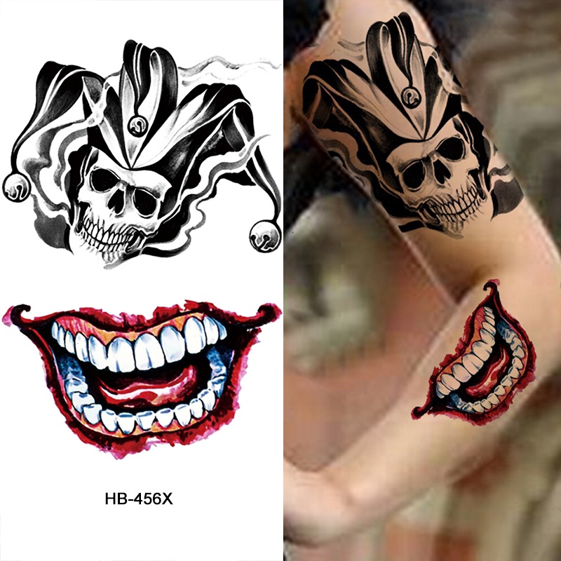 【BTI】Warna sementara tato palsu karakter stiker tato tahan air tengkorak badut halloween hitam