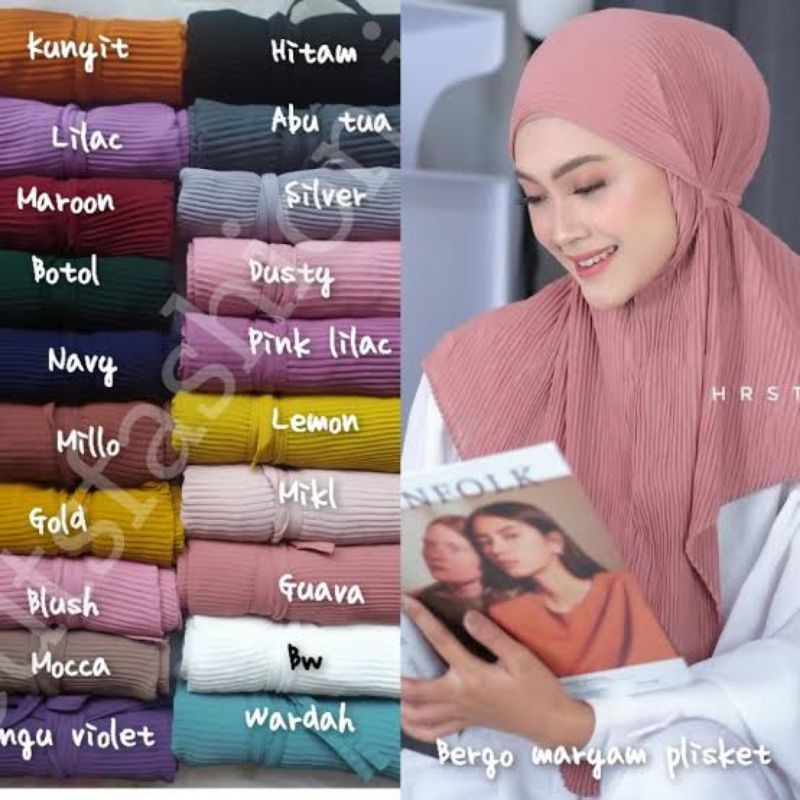 hijab bergo Maryam plisket full ceruty baby doll / hijab tali instan