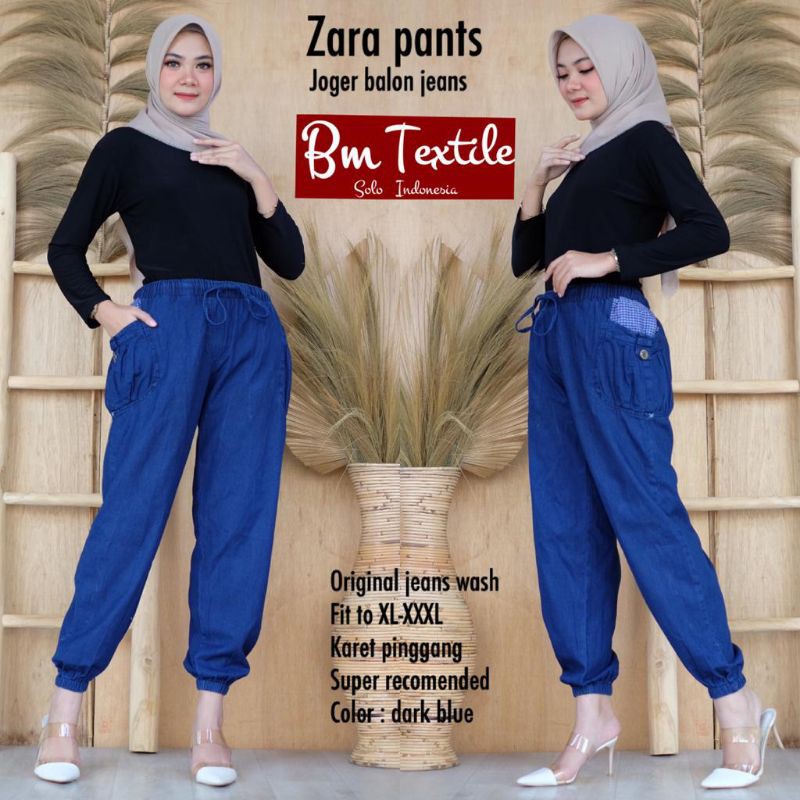 Celana Wanita Joger Balon Zara Original Jeans Wash Karet Pinggang Best Seller Super Recomended