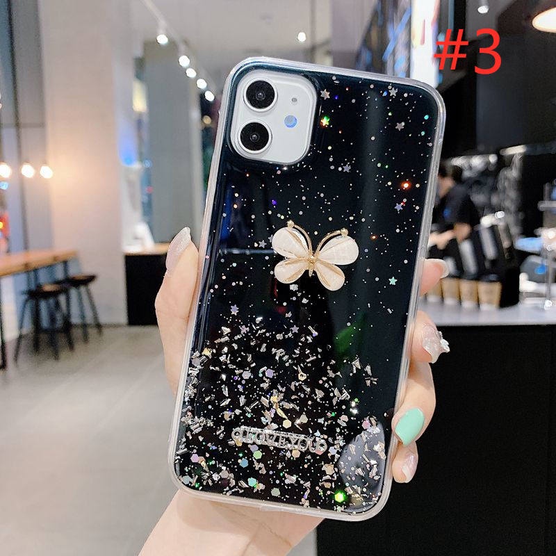 Pretty Metal Crystal Butterfly Silicone Soft Case HP OPPO A95 A74 A36 A96 Realme C20 C21 8 9i Reno 7Z VIVO V20 V21E Xiaomi Redmi Note 10 11 Pro