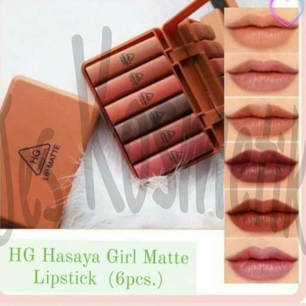[KODE BARANG TNF49] Hasaya Girl Lipstik Nude Series Lip Matte Pumpkin Color Set 6 Pcs Plus Kaca hg