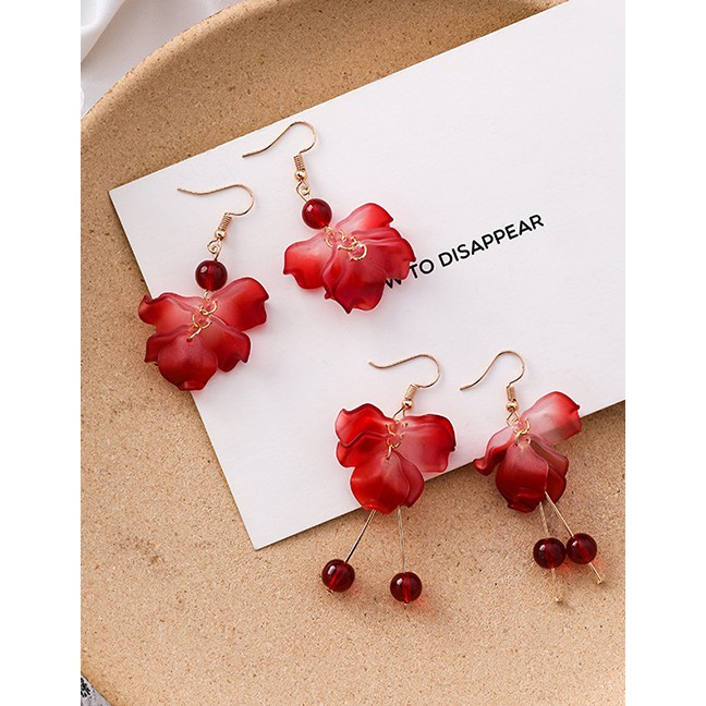 LRC Anting Gantung Fashion Multi-layered Petal Red Pearl Stud Earrings F5487X