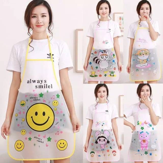 Celemek Apron Karakter Waterproof Anti Air Masak Dapur Anti Minyak Air Motif Hewan Lucu Cuci Piring