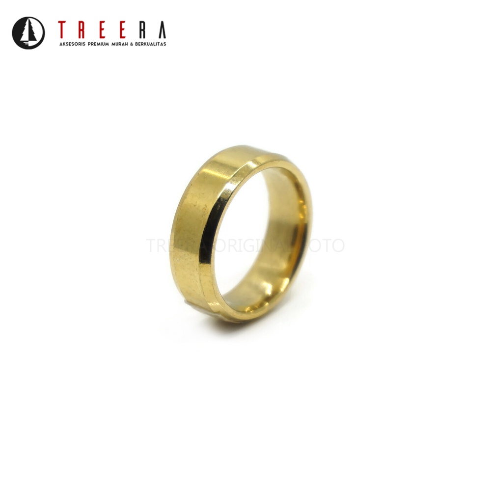 Treera - Cincin Titanium Emas Gold Pria Wanita Original Anti Luntur