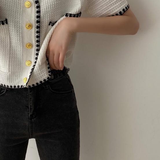 ➳ Atasan crop top kardigan rajut wanita lengan pendek Korean style cardigan rajut ➵