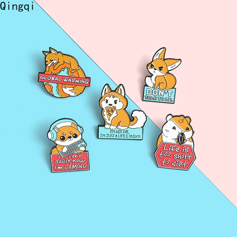 Bros Pin Enamel Desain Hewan Hamster Shiba Inu Rubah Warna Oranye Untuk Anak