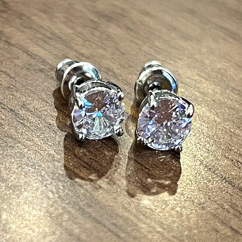 Anting Stud Cubic Zirconia 3 Warna Bahan Metal Gaya Minimalis Untuk Wanita