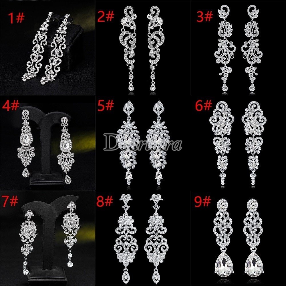 Anting Rumbai Panjang Aksen Berlian Bahan Alloy