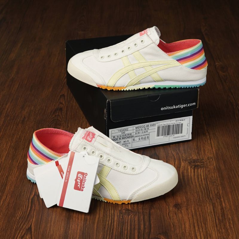 Sepatu Wanita Onitsuka Tiger Mexico 66 Slip on White Rainbow BNIBWT (Premium Quality Impor Grade Ori