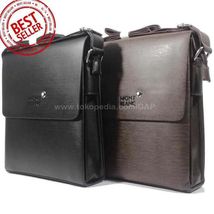 TAS SELEMPANG PRIA KANTOR CASUAL IMPORT BRANDED | MONTBLANC 6688 BLACK - Hitam