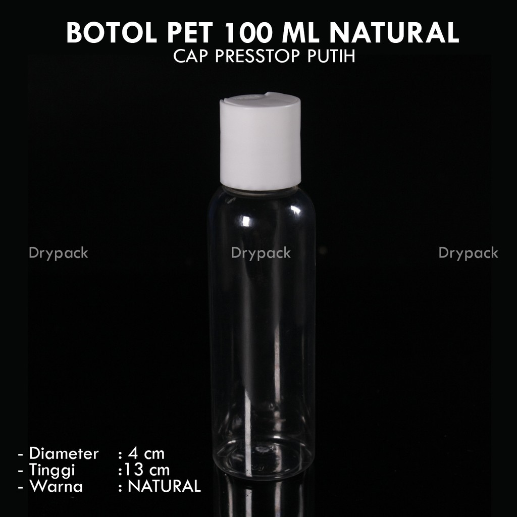 Botol Presstop 100 ml Natural (Tutup 3 varian warna)