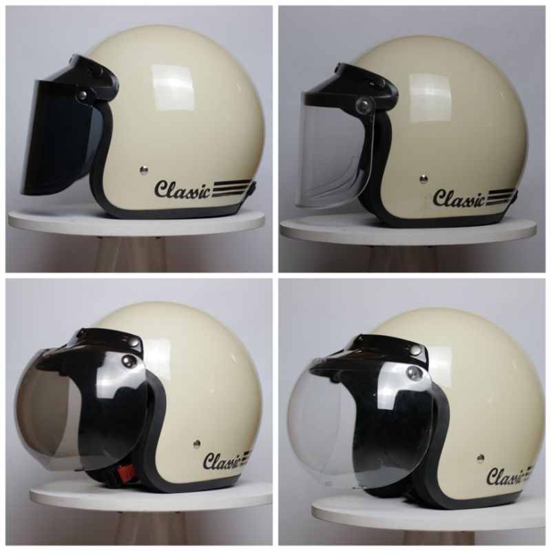 helm bogo retro dewasa cream glossy