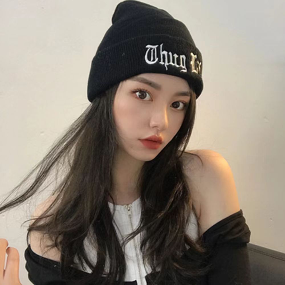 Topi beanie Rajut Motif Bordir thug life Bahan Katun Untuk Pria Dan Wanita