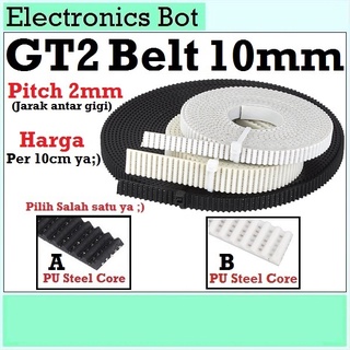 [EBS] GT2 Timing Belt 10mm Rubber PU Steel Core W10 10cm Pitch 2mm CNC 3D Printer Mekanik Karet Rantai Gerak Open Loop Hitam Putih