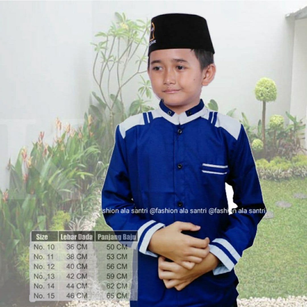 ELRUMI koko anak kekinian motif terbaru adidas kombinasi warna putih navi merah 8-15 thn fashion muslim anak laki laki-2