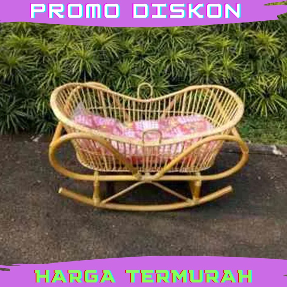 Keranjang Ayunan Bayi Rotan Alami Model Perahu dengan Busa Tidur