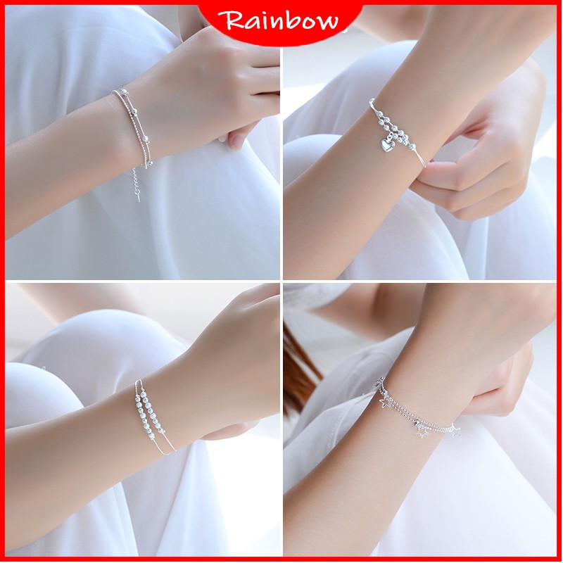 S925 Silver Heart Pendant Chain Bracelet Ladies Flower Bracelet