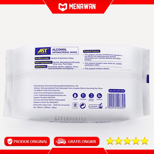 Tissue Basah Alkohol Tisu Antiseptic 75% Alcohol 50 Wipes Original