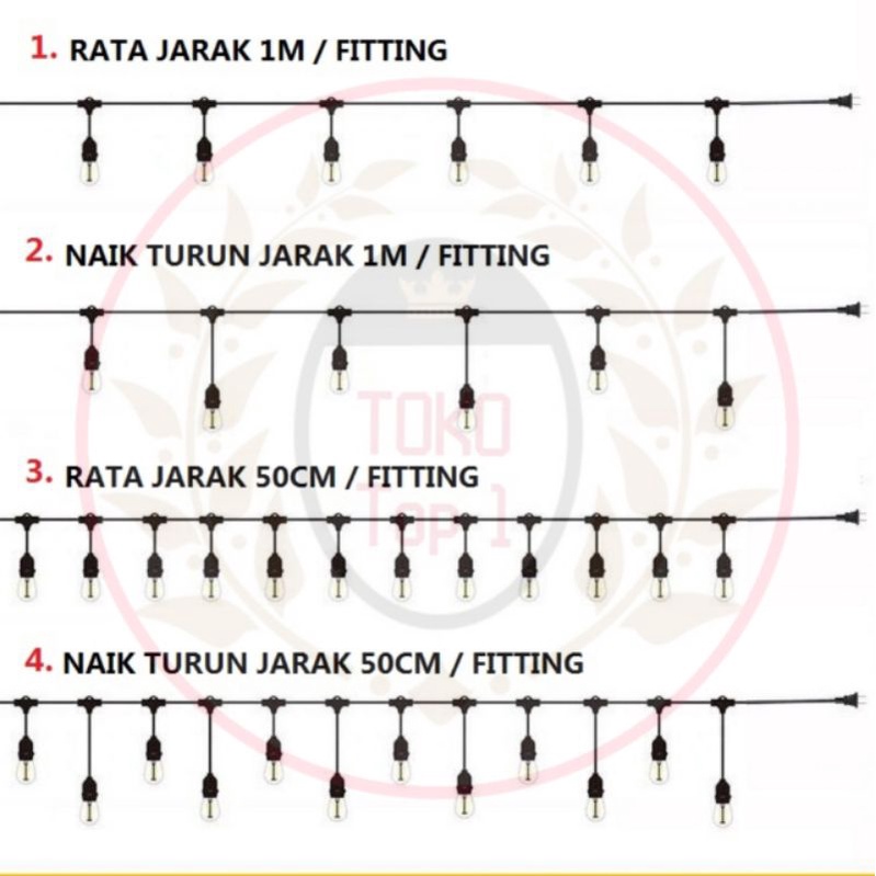 Kabel fitting lampu cafe gantung 10m 20 m dekorasi outdoor fitting/ Fitting Lampu Outdoor E27 10m- 10Fitting/10m 15fiting/super murah