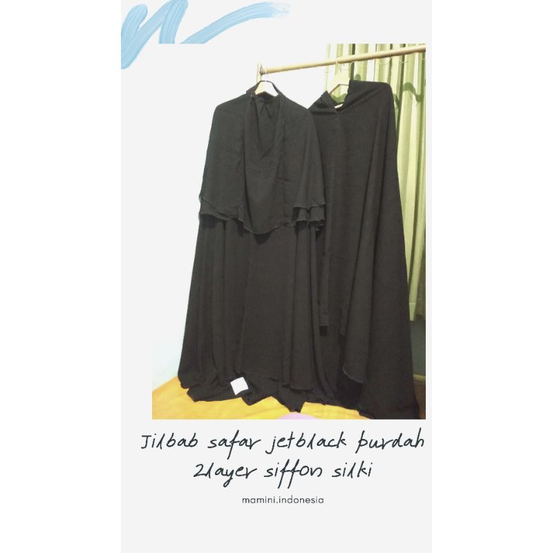Jilbab safar purdah 2layer jetblack