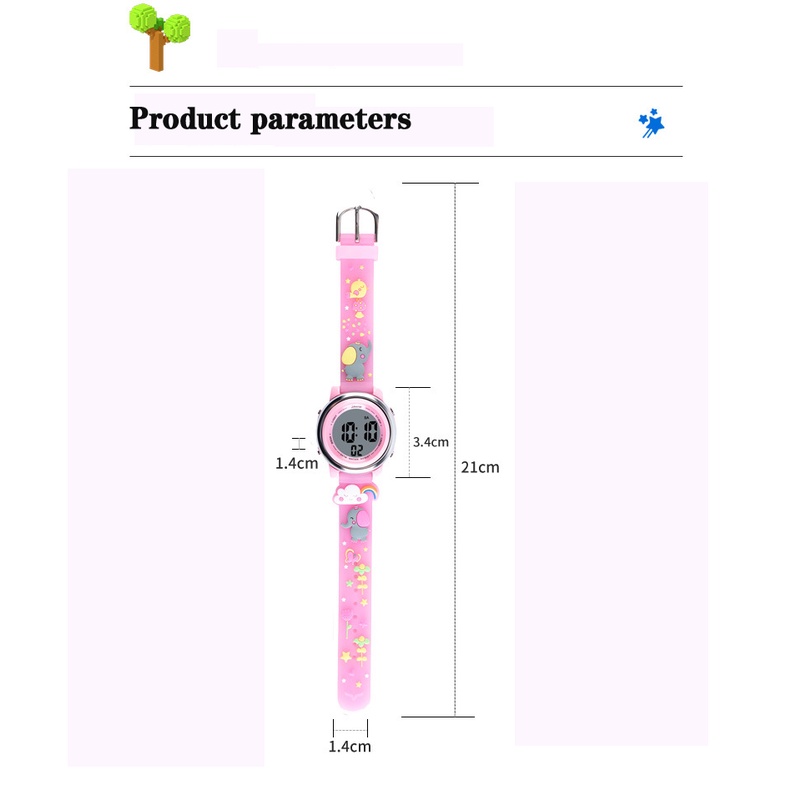 Cartoon sports electronic watch alarm waterproof student children's LED electronic watch happy elephant theme