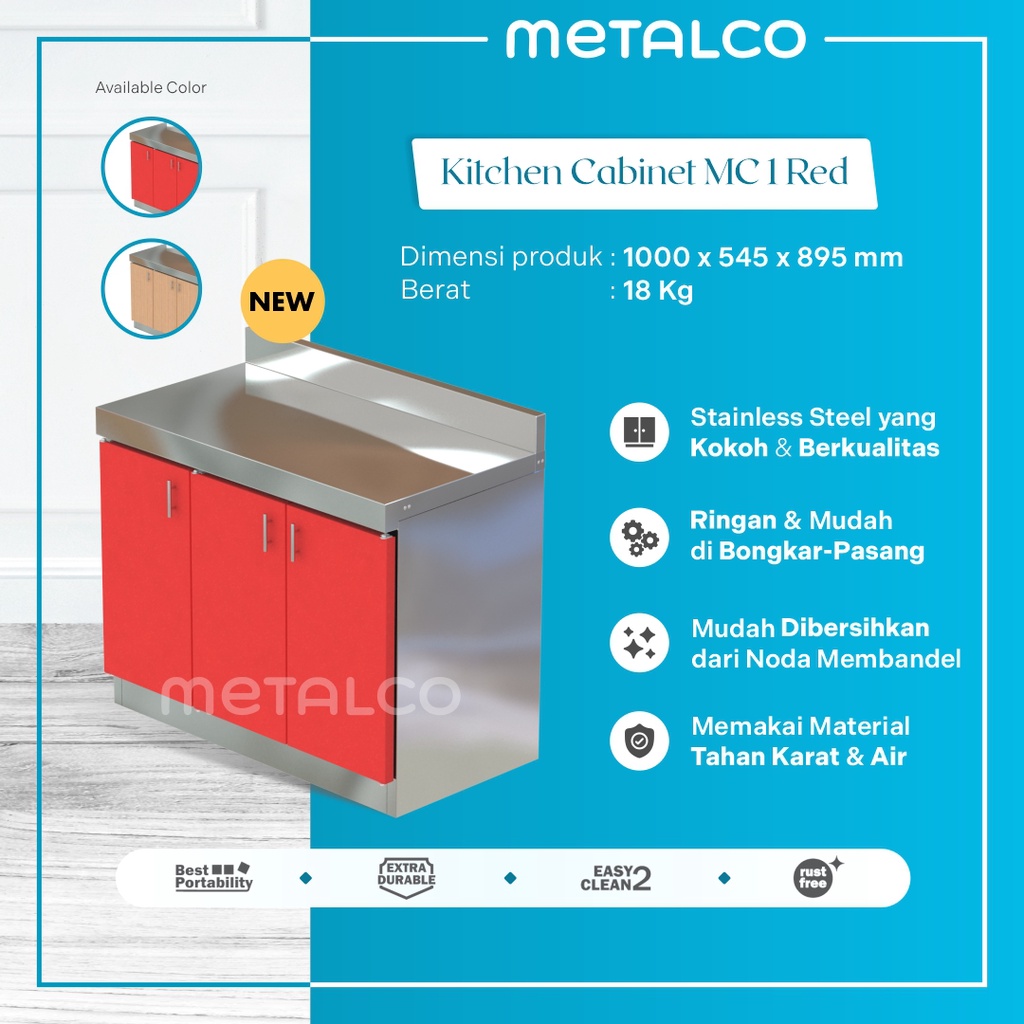 Kitchen Set Cabinet Stainless Metalco Kabinet MC 1 Lemari Meja Kompor Dapur 3 Pintu Warna Merah Red 