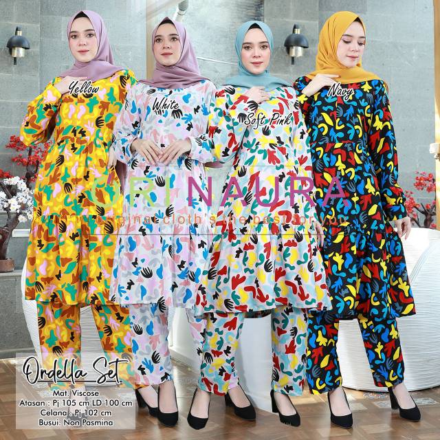 Ordella Set. Setelan Wanita Muslim . Setelan Tunik Muslim. Setelan Rayon Viscose
