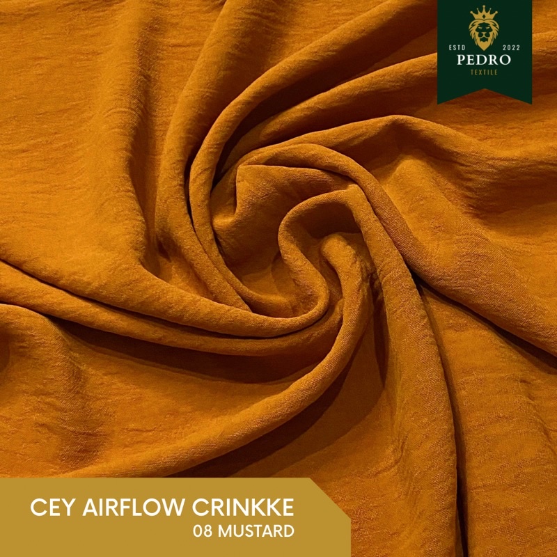 Bahan cey airflow crinkle warna kuning mustard per 0.5 meter premium termurah