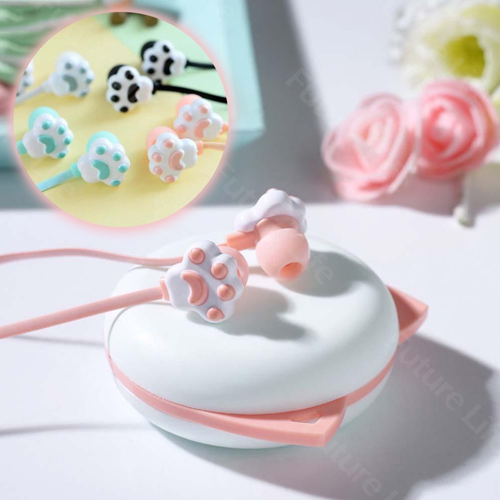 Headset In-Ear Mini Bentuk Kartun Cakar Kucing Lucu Dengan Kotak Penyimpanan