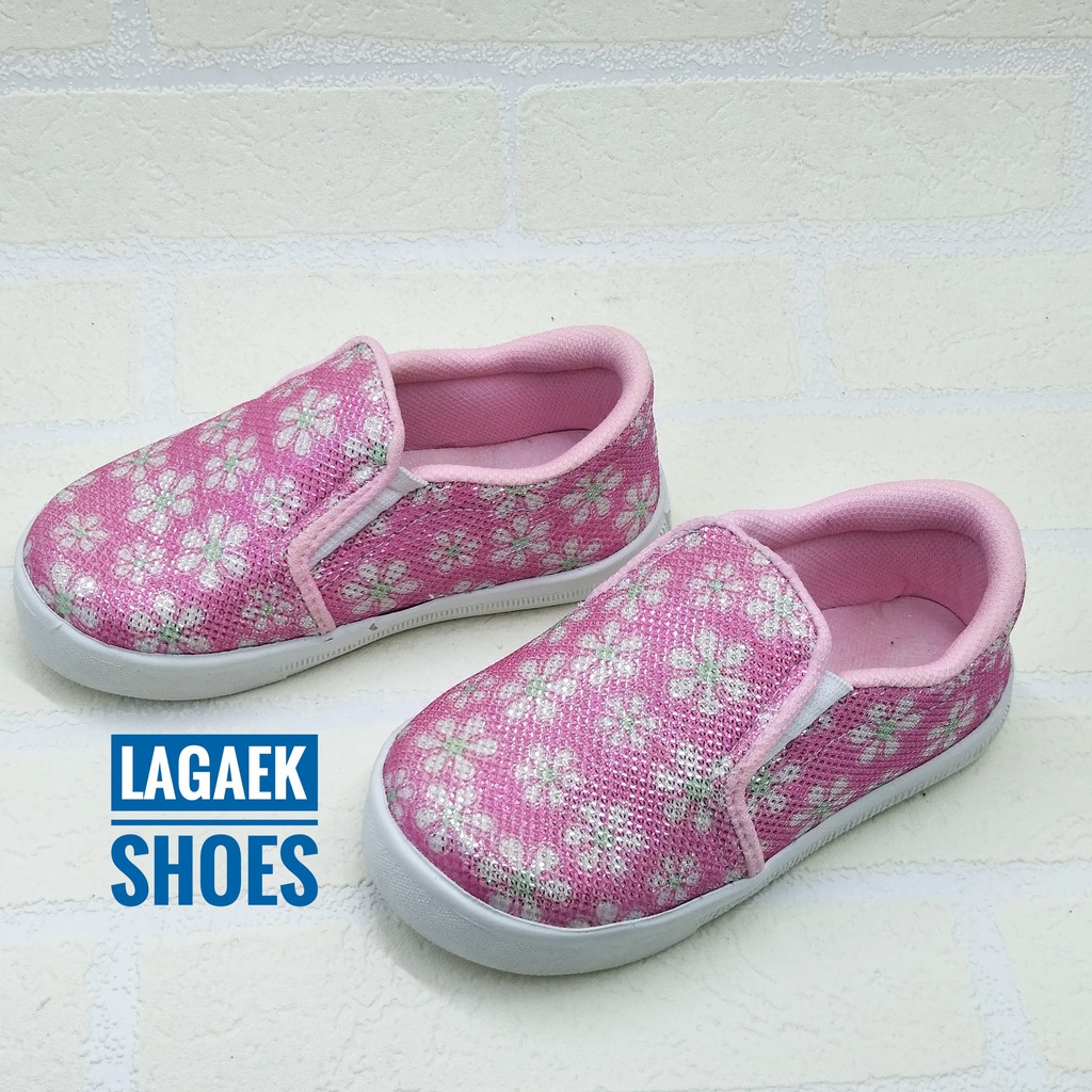 SEPATU ANAK PEREMPUAN 3 4 TAHUN SIZE 26 30 SLIP ON SLOP PINK BUNGA