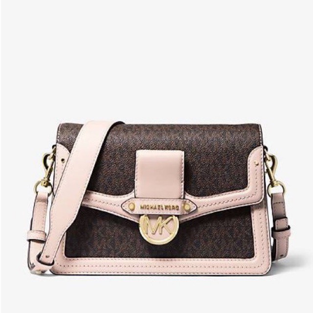 michael kors jessie brown pink signature shoulder bag