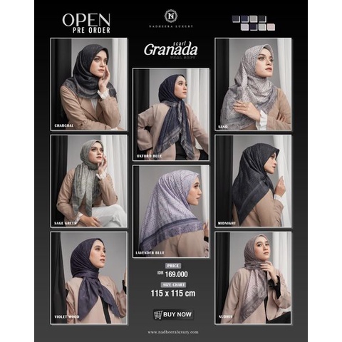 Terbaru COD Jilbab Segiempat motif by Nadheera Luxury Granada Scarf bahan Voal Premium