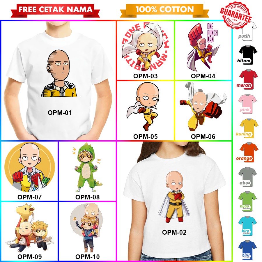 [FREE NAMA!!] Baju Kaos ANAK DAN DEWASA ONE PUNCH MAN BANYAK MOTIF