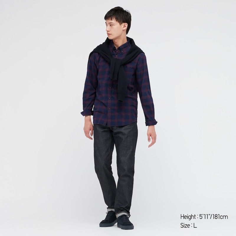 Uniqlo Long Sleeve Plaid Flannel Shirt kemeja pria-1