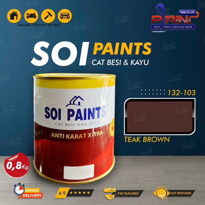 SOI Paints Cat Besi &amp; Kayu 103 TEAK BROWN 0,8kg