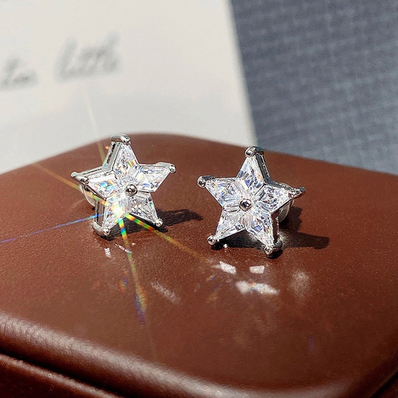 Anting Stud Kristal Cubic Zirconia Bentuk Bintang Warna Silver Untuk Wanita