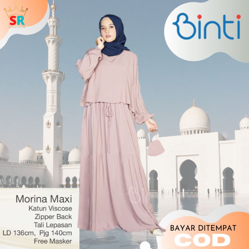 Binti Morina Maxi Dress Jumbo Gamis Ld 130 Baju Oversize Wanita Katun Cotton Viscose Polos Zipper Ba