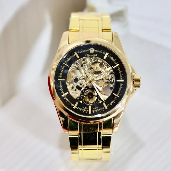 Jam Tangan Rolex Automatic Pria Gold - 3 Pilihan Warna Model Garis