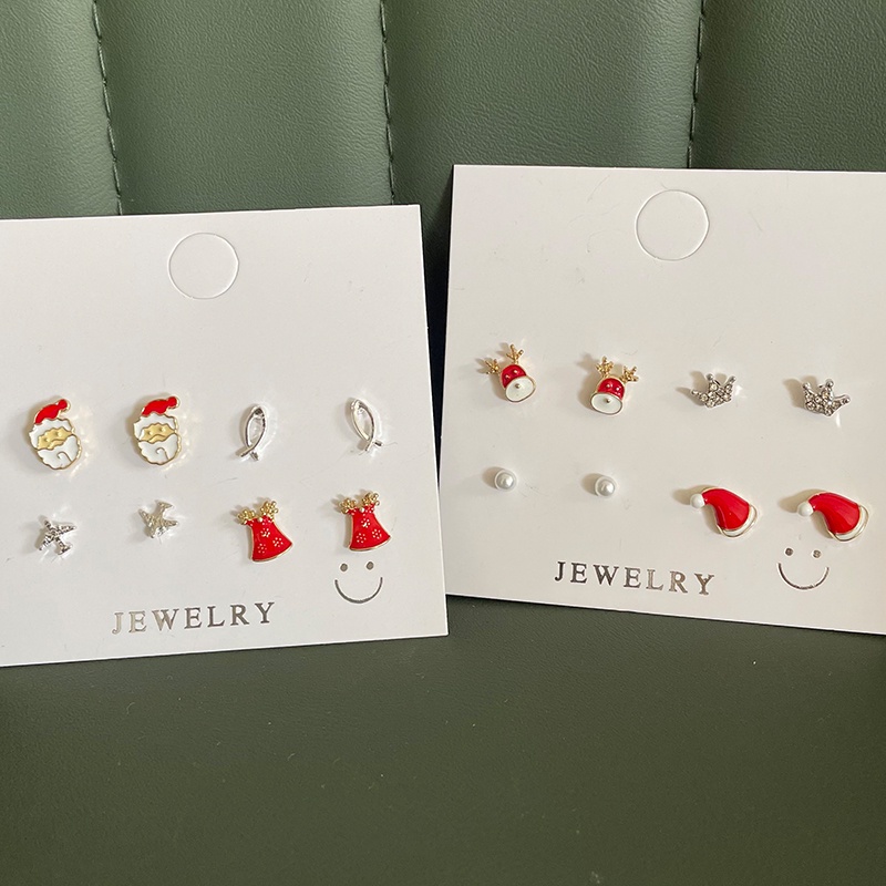 8pcs Anting Tusuk Tema Natal Untuk Wanita