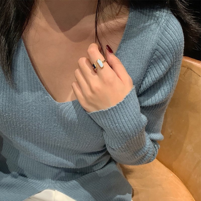 Cincin Model Terbuka Bentuk Kotak Warna Biru