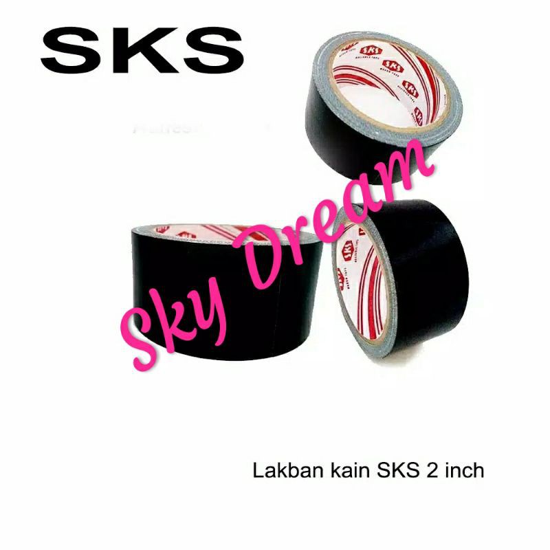 Lakban hitam kain / cloth tape merk sks 1 inch /2 inch x 4m / kain hitam
