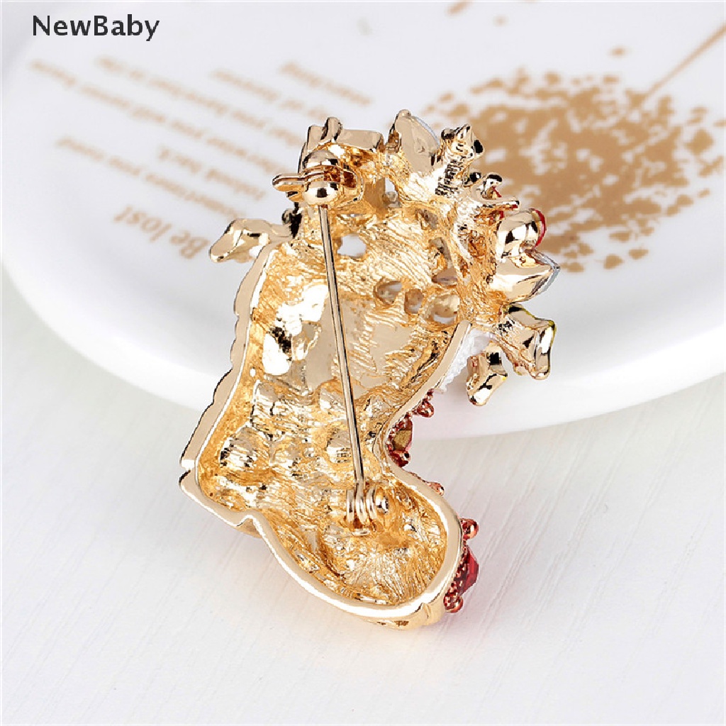 Newbaby 1pc Bros Pin Bentuk Kaos Kaki Natal Aksen Kristal Berlian Imitasi Untuk Hadiah