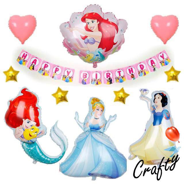  PAKET Kids BIRTHDAY Set  PRINCESS SIMPLE BANNER Dekorasi  