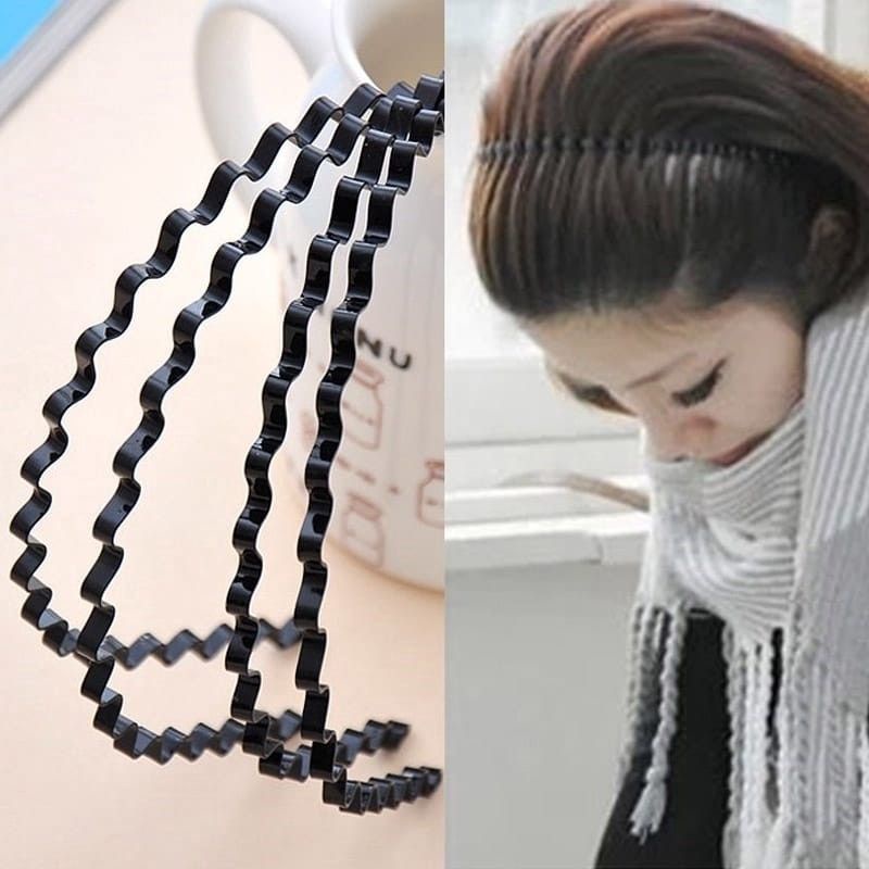 Bando Kawat Pria Ombak Gelombang Zigzag Hitam Polos Buat Rambut Cowok Wanita Dewasa Anak Anti Patah
