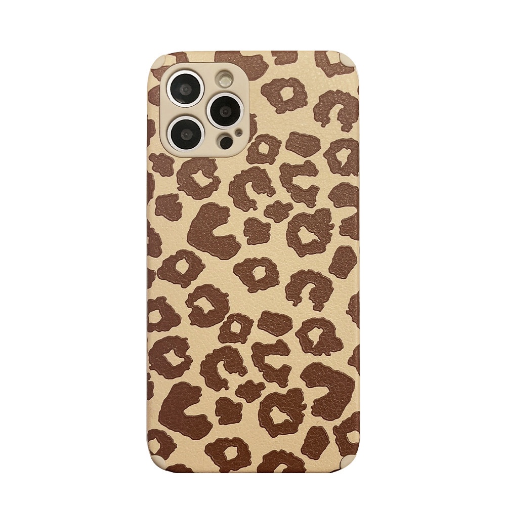 IPHONE Case Cover Handphone Lembut Serat Kulit Motif Leopard Untuk Iphone14 13 12 Mini11 Pro Max X XS XR 87 PLUS