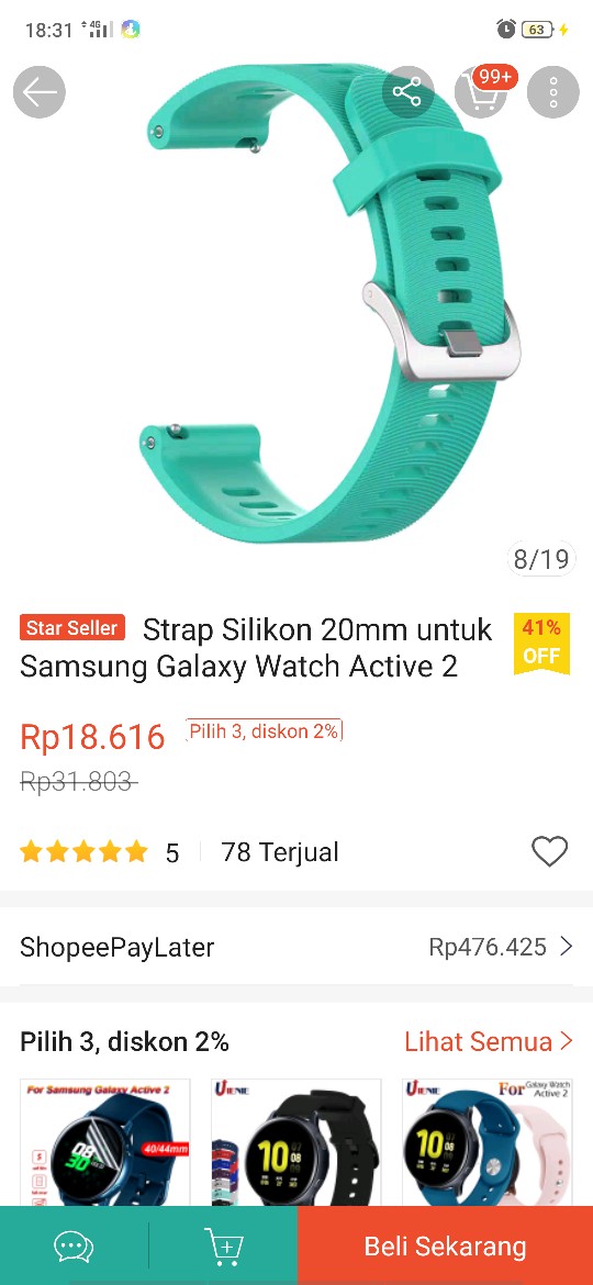 Strap Silikon    20mm untuk Samsung Galaxy Watch Active 2