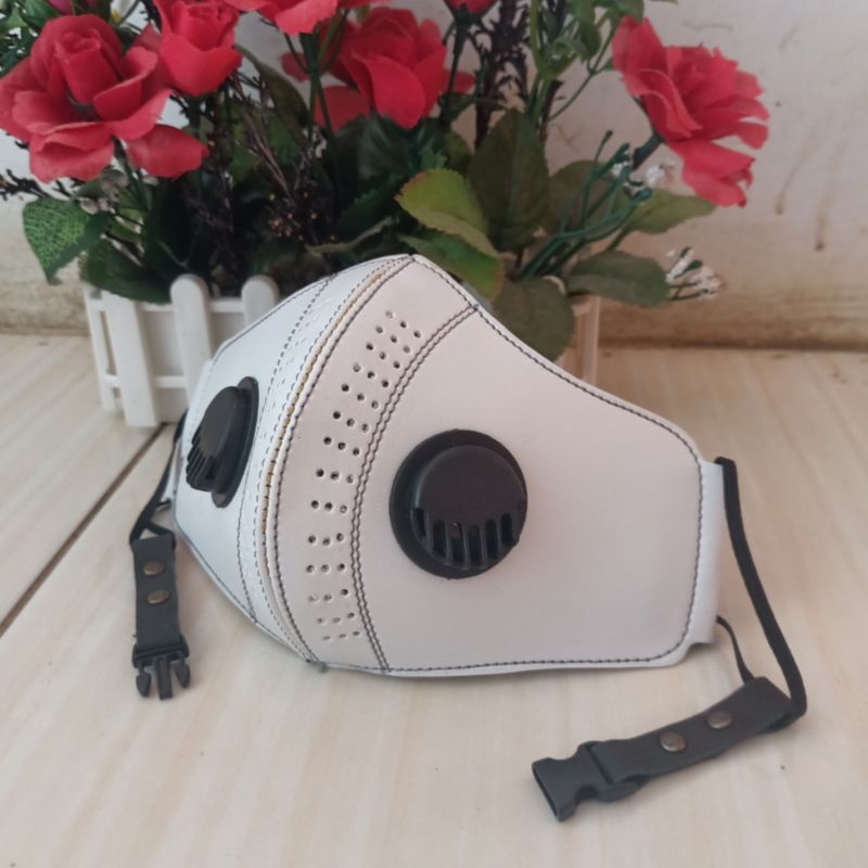 Masker mulut pria dan wanita kulit PU dengan 2 respirator
